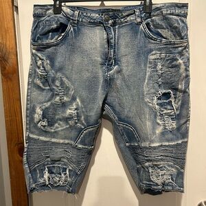 Men's Distressed Blue Denim Shorts